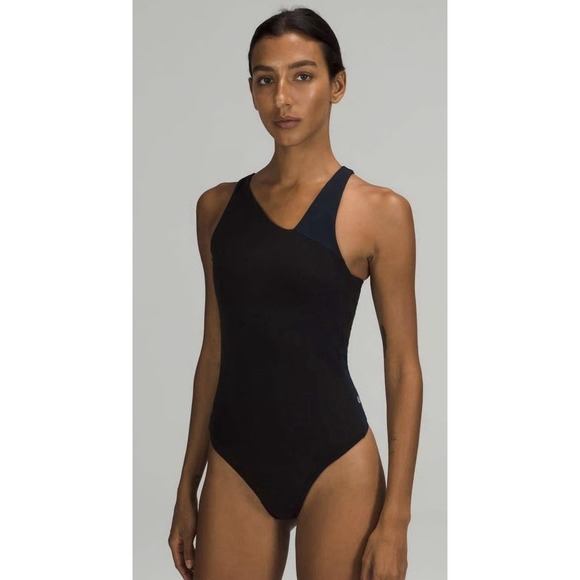 Lululemon Nulu Asymmetrical Bodysuit Black True Navy Size 8 Buttery Soft Yoga - Picture 4 of 12